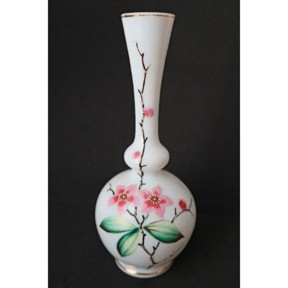 2 Victorian Milk Glass Vases Hand Painted Vase 1920s - Picture 2 of 6